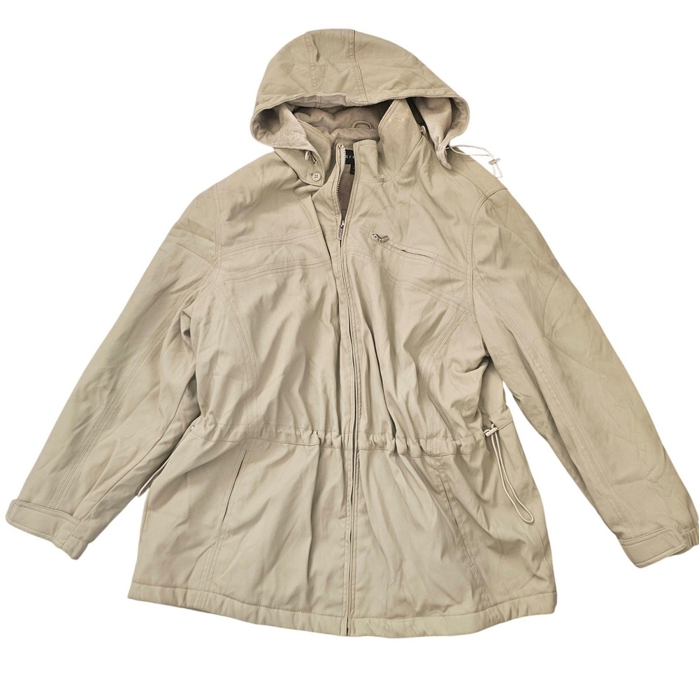 Braetan Womens 2X Khaki Tan Faux Fur Lined Hooded Utility Jacket Full Zip Coat‎